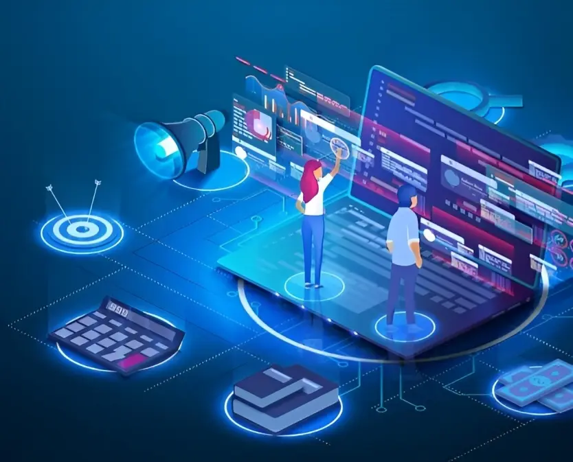 Digital marketing team analyzing SEO performance dashboards and campaign analytics in Dubai